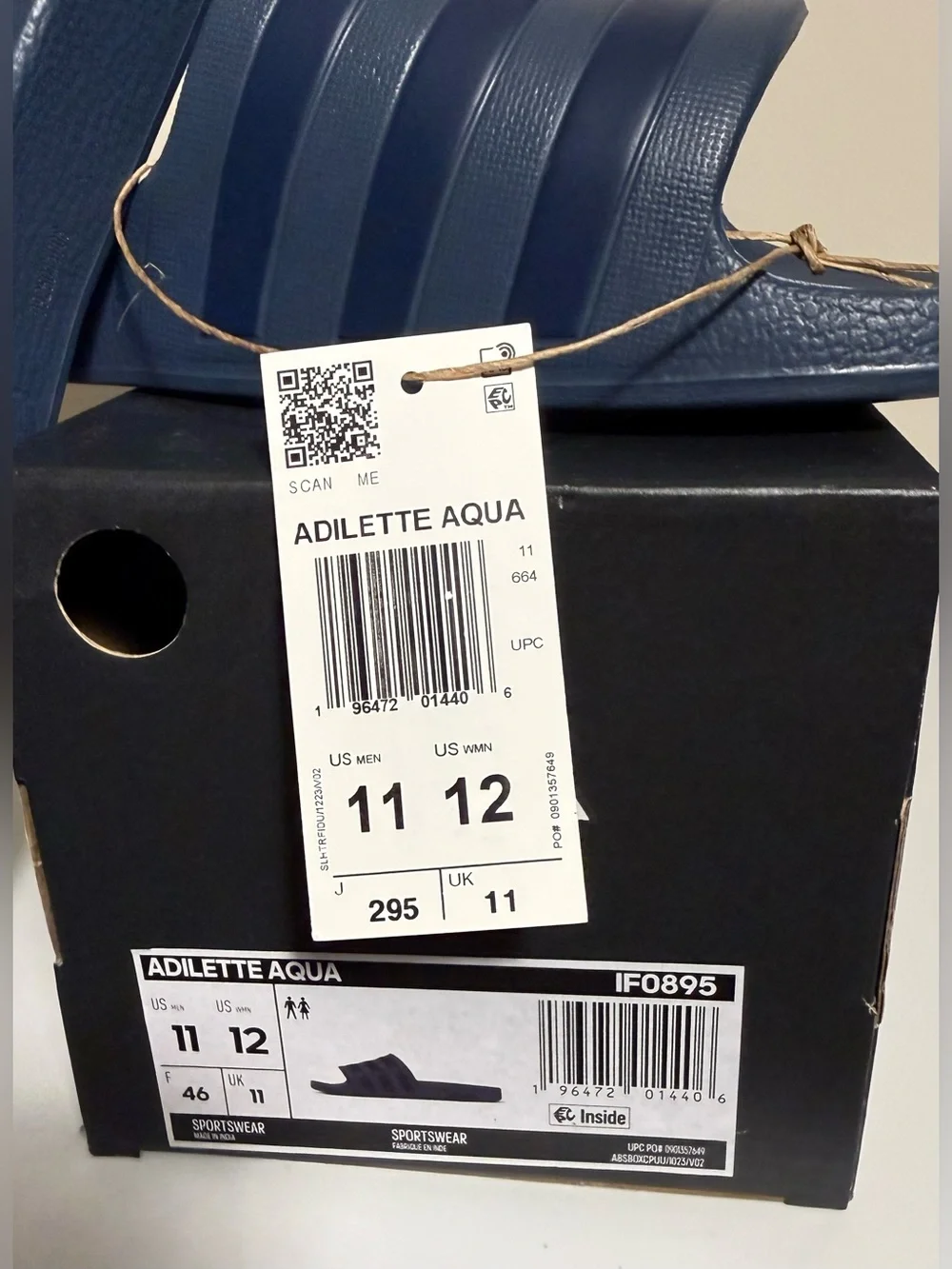 Adidas Adilette Aqua Slide Sandals in Navy Blue - Picture 2 of 6